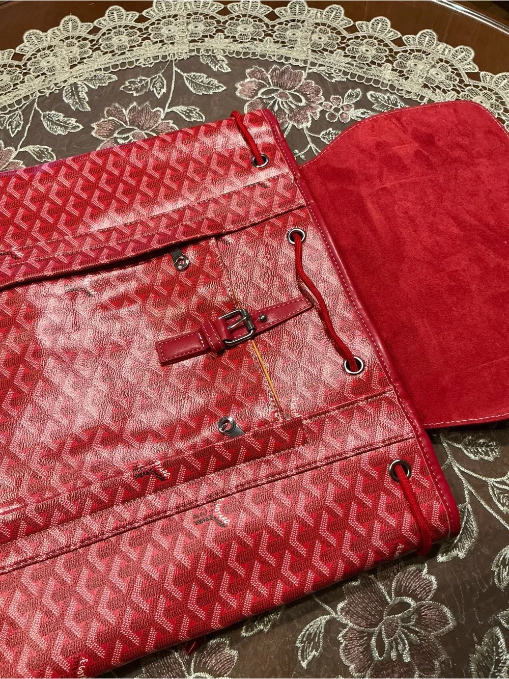 Goyard Red Leather Backpack Clip Strap